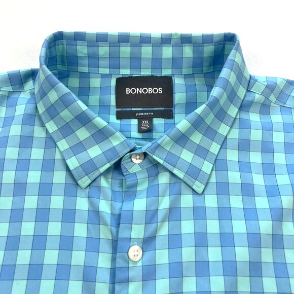 Bonobos Mens XXL Button-Up Long Sleeve Shirt Long Standard Fit Blue Green Plaid - Picture 2 of 11